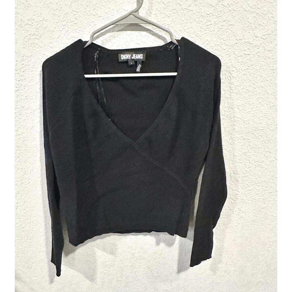 DKNY Jean Jeans Women Black Cropped Pullover Sweater Size  L - Preowned